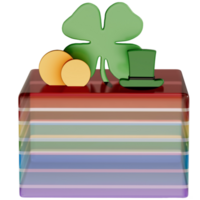 St. Patrick's day dessert Rainbow jelly with shamrock on transparent background, 3D Rendering png