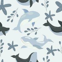 Cute Pastel Whale Cartoon Seamless Pattern vector