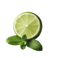 AI generated A round lime slice and sprig of mint png