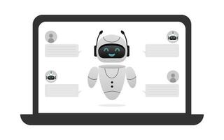 Chatbot neural network, AI servers and robots technology. Cute chatbot ai character. vector