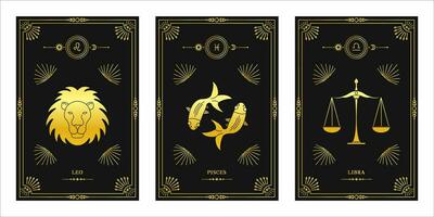 Zodiac astrology horoscope set. Celestial mystical zodiacal horoscope templates for logo, poster or card. vector