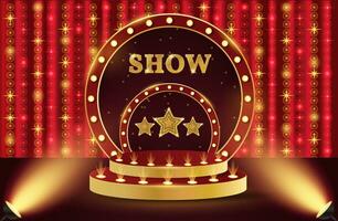 Show podium. 3d retro show podium with stars. Show scene, stage, studio or room. vector