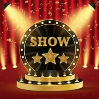 Show podium. 3d retro show podium with stars. Show scene, stage, studio or room. vector