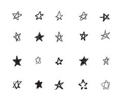 Star set of hand drawn paint object for design use. Black and white background. Abstract brush drawing. illustration grunge stars - Vector