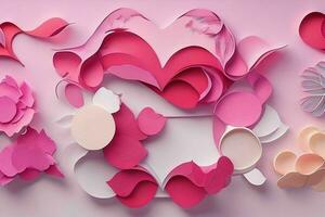 AI generated Cute love paper cut style romantic scenery. Valentines Day. Mother's Day anniversary. Pro Photo