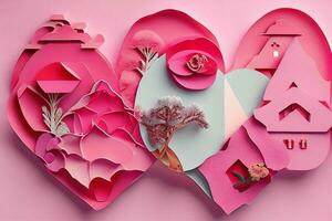 AI generated Cute love paper cut style romantic scenery. Valentines Day. Mother's Day anniversary. Pro Photo