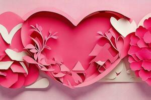 AI generated Cute love paper cut style romantic scenery. Valentines Day. Mother's Day anniversary. Pro Photo