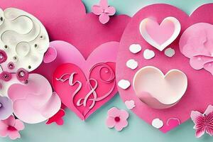 AI generated Cute love paper cut style romantic scenery. Valentines Day. Mother's Day anniversary. Pro Photo