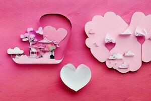 AI generated Cute love paper cut style romantic scenery. Valentines Day. Mother's Day anniversary. Pro Photo