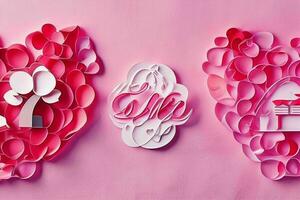 AI generated Cute love paper cut style romantic scenery. Valentines Day. Mother's Day anniversary. Pro Photo