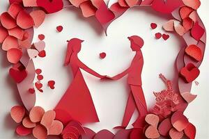 AI generated Cute love paper cut style romantic scenery. Valentines Day. Mother's Day anniversary. Pro Photo