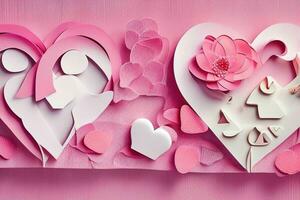 AI generated Cute love paper cut style romantic scenery. Valentines Day. Mother's Day anniversary. Pro Photo