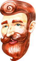 Hand-drawn watercolor smiling Irish man with a red beard png
