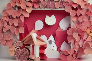 AI generated Cute love paper cut style romantic scenery. Valentines Day. Mother's Day anniversary. Pro Photo