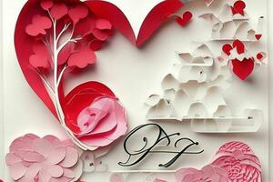 AI generated Cute love paper cut style romantic scenery. Valentines Day. Mother's Day anniversary. Pro Photo