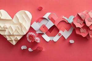 AI generated Cute love paper cut style romantic scenery. Valentines Day. Mother's Day anniversary. Pro Photo