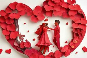 AI generated Cute love paper cut style romantic scenery. Valentines Day. Mother's Day anniversary. Pro Photo