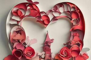 AI generated Cute love paper cut style romantic scenery. Valentines Day. Mother's Day anniversary. Pro Photo