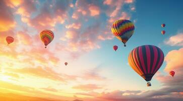AI generated hot colored air balloons in sky, close-up of hot air balloons photo