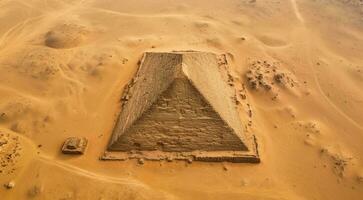 ai generado aéreo ver de el pirámide, pirámide en el Desierto foto