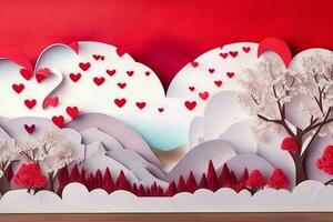 AI generated Cute love paper cut style romantic scenery. Valentines Day. Mother's Day anniversary. Pro Photo