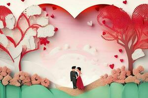 AI generated Cute love paper cut style romantic scenery. Valentines Day. Mother's Day anniversary. Pro Photo