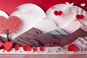 AI generated Cute love paper cut style romantic scenery. Valentines Day. Mother's Day anniversary. Pro Photo