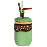 St. Patrick's day dessert Mint Chocolate Chip Milkshake with donut and biscuit sticks on transparent background, 3D Rendering png