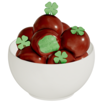 st. Patrick giorno dolce cioccolato menta tartufi con trifoglio su trasparente sfondo, 3d interpretazione png