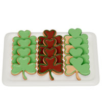 St. Patrick's Day dessert Chocolate Mint Shamrock cookies on transparent background, 3D Rendering png