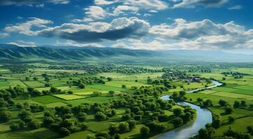 AI generated green nature, nature background, the beautiful green field, green landscape photo