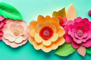 AI generated Colorful paper cut style flowers and leaves romantic scenery. Valentines Day. Mother's Day anniversary. Pro Photo