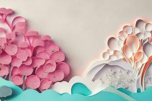 AI generated Colorful paper cut style flowers and leaves romantic scenery. Valentines Day. Mother's Day anniversary. Pro Photo