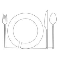 Knife and fork continuous single line outline vector art drawing and simple one line minimalist design