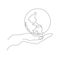 continuous single line earth globe world map outline vector art drawing and world earth day simple design