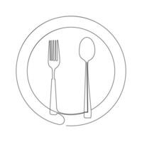 Knife and fork continuous single line outline vector art drawing and simple one line minimalist design