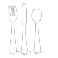 Knife and fork continuous single line outline vector art drawing and simple one line minimalist design