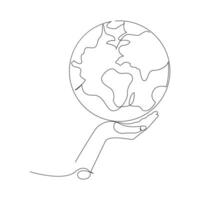 continuous single line earth globe world map outline vector art drawing and world earth day simple design