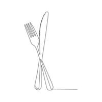 Knife and fork continuous single line outline vector art drawing and simple one line minimalist design