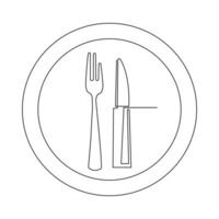 Knife and fork continuous single line outline vector art drawing and simple one line minimalist design