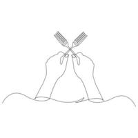 Knife and fork continuous single line outline vector art drawing and simple one line minimalist design