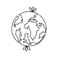 continuous single line earth globe world map outline vector art drawing and world earth day simple design