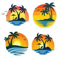 sunset beach sumer tropical holiday set vector