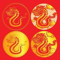 Badge golden dragon chinese asia culture ancient animal design vector