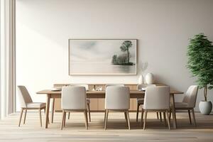 AI generated 3d rendered Minimal style Modern dining room with and interior design with chair and dining table photo