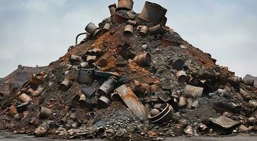 AI generated pile of rusty metalls, metall factory photo