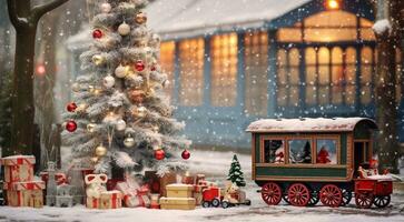 AI generated christmas tree with gifts, christmas tree with gifts and decorations, christmas scene photo