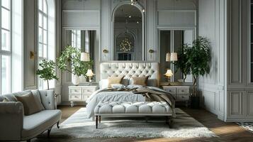 AI generated Bedroom interior design minimal aesthetic 3d rendered photo