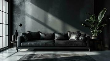ai generado negro vivo habitación interior diseño con sofá mínimo estético 3d prestados foto