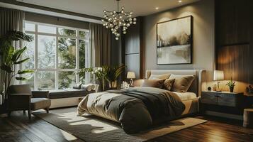 AI generated Bedroom interior design minimal aesthetic 3d rendered photo